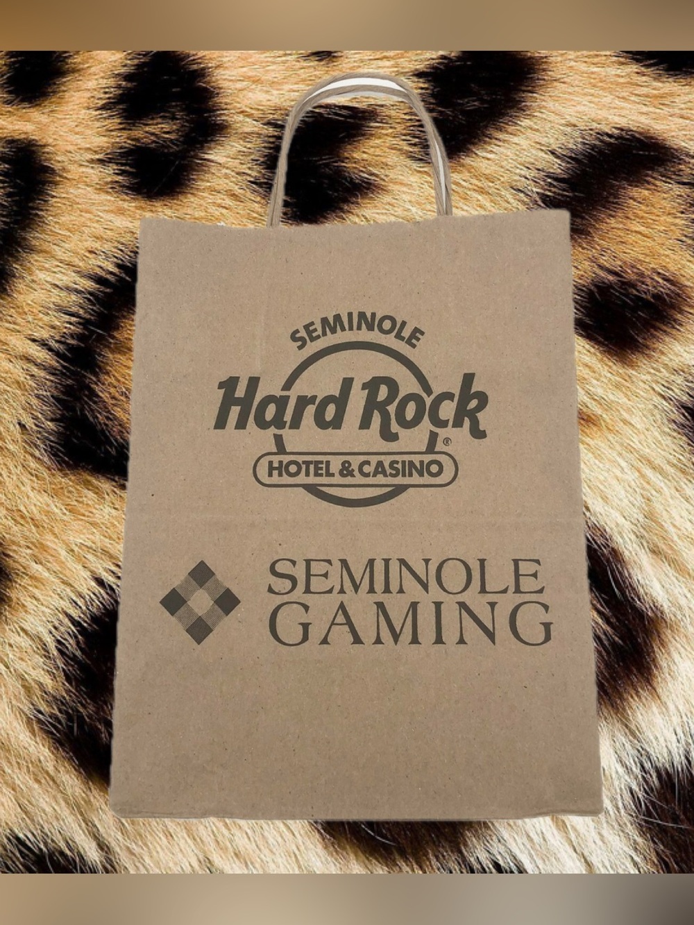 Hard Rock Cafe Seminole Gaming Kraft Brown Gift Bag with Logos: Tampa, Florida
